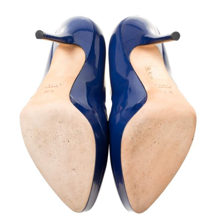 Pre Owned Gucci Blue Patent Leather Platform Pumps Size 36.5