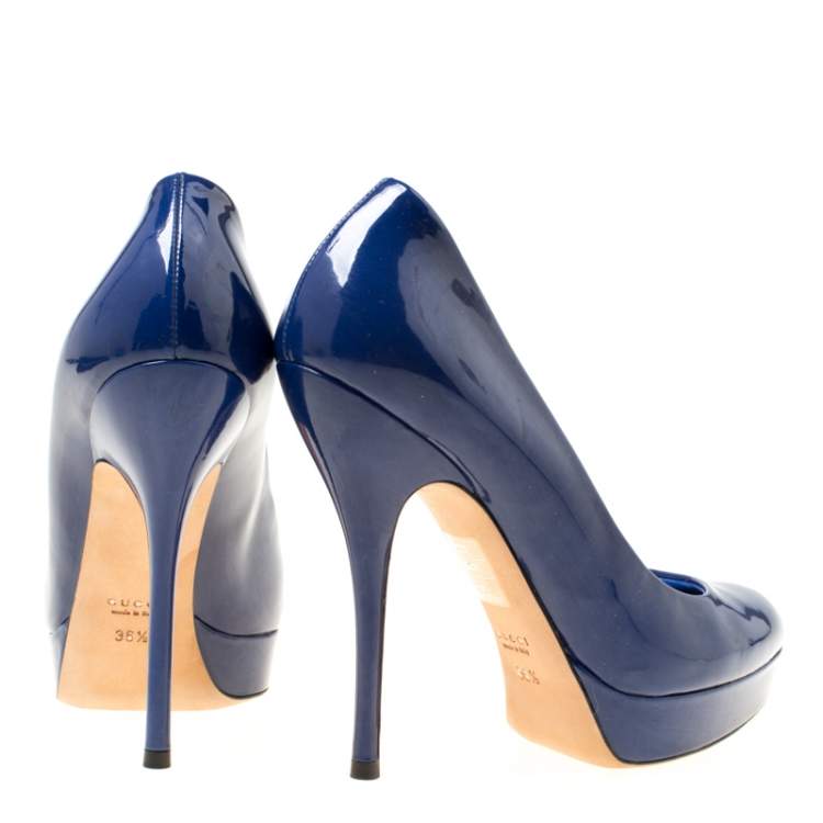 Pre Owned Gucci Blue Patent Leather Platform Pumps Size 36.5