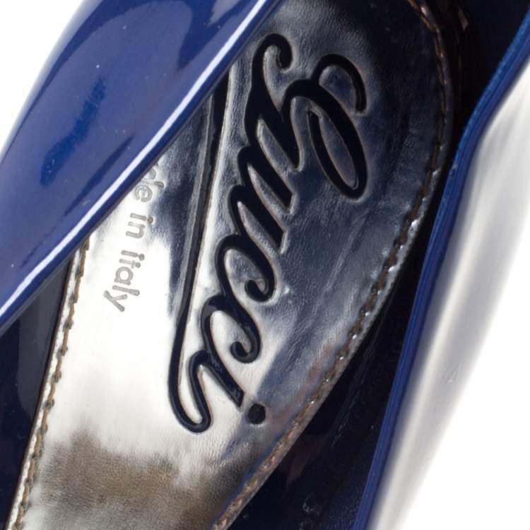 Pre Owned Gucci Blue Patent Leather Platform Pumps Size 36.5