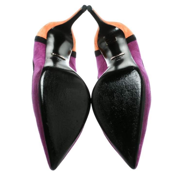 Pre Owned Gucci Tricolor Suede Pointed Toe Pumps Size 40