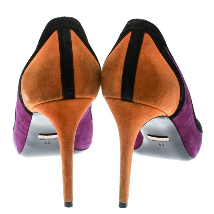 Pre Owned Gucci Tricolor Suede Pointed Toe Pumps Size 40