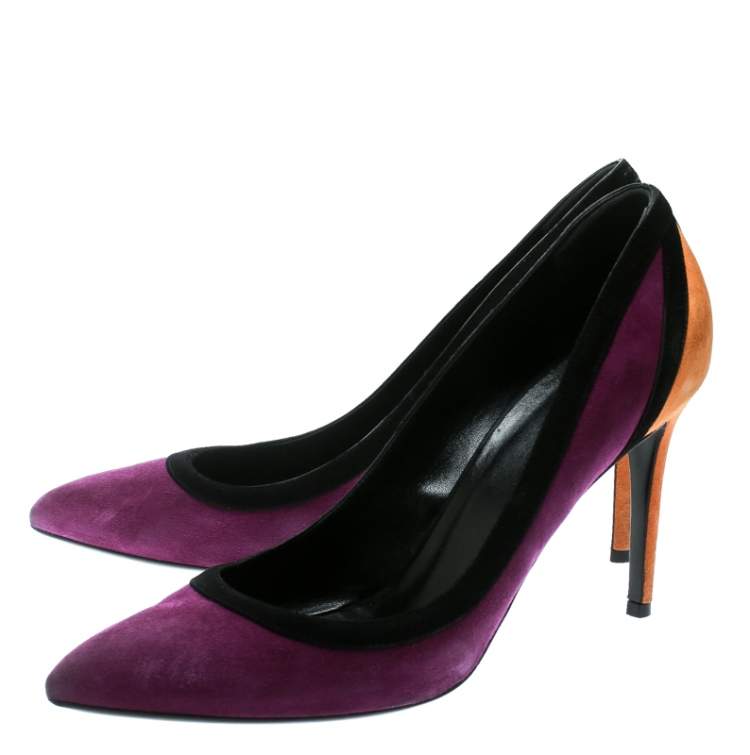 Pre Owned Gucci Tricolor Suede Pointed Toe Pumps Size 40