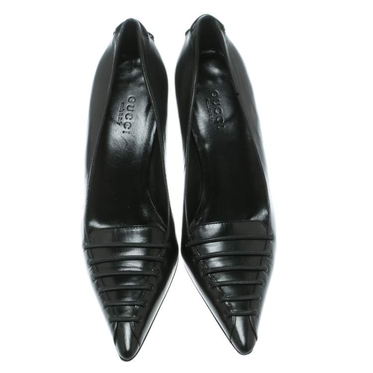 Pre Owned Gucci Black Leather Pointed Toe Pumps Size 34
