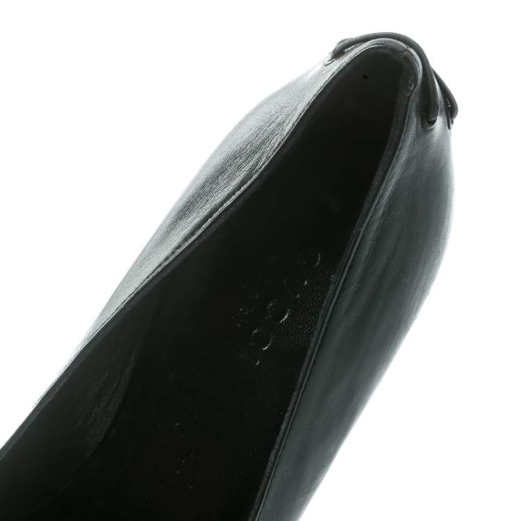 Pre Owned Gucci Black Leather Pointed Toe Pumps Size 34