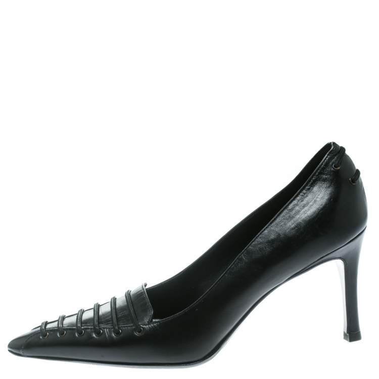 Pre Owned Gucci Black Leather Pointed Toe Pumps Size 34