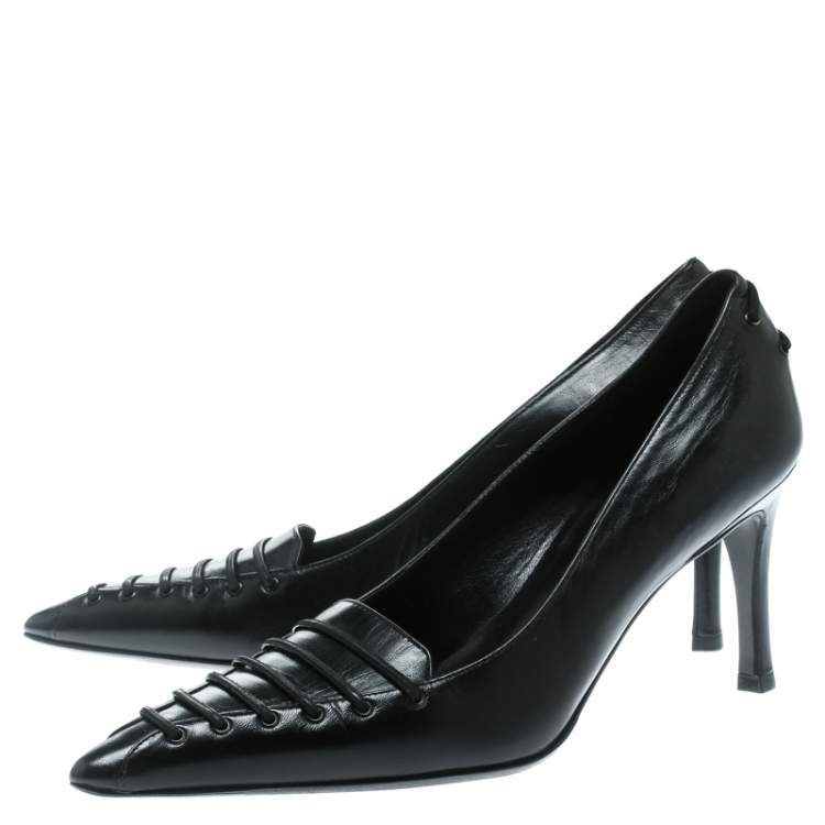 Pre Owned Gucci Black Leather Pointed Toe Pumps Size 34