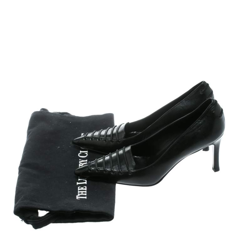 Pre Owned Gucci Black Leather Pointed Toe Pumps Size 34