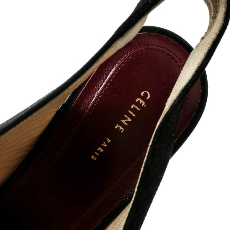 Pre Owned Céline Black Suede Leather Slingback Wedge Sandals Size 37