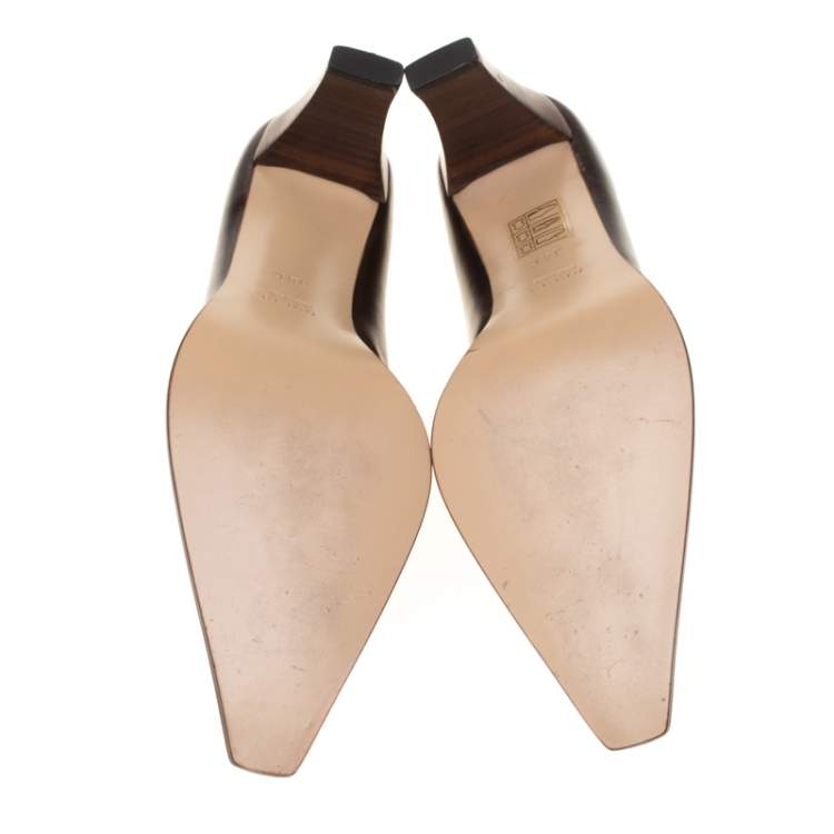 Pre Owned Gucci Brown Leather Pointed Toe Pumps Size 34
