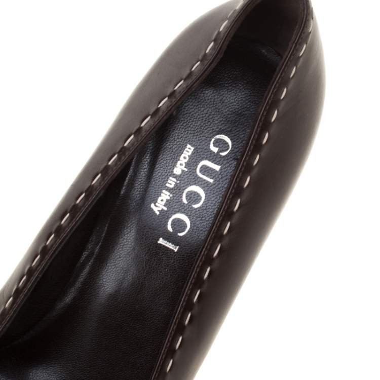 Pre Owned Gucci Brown Leather Pointed Toe Pumps Size 34