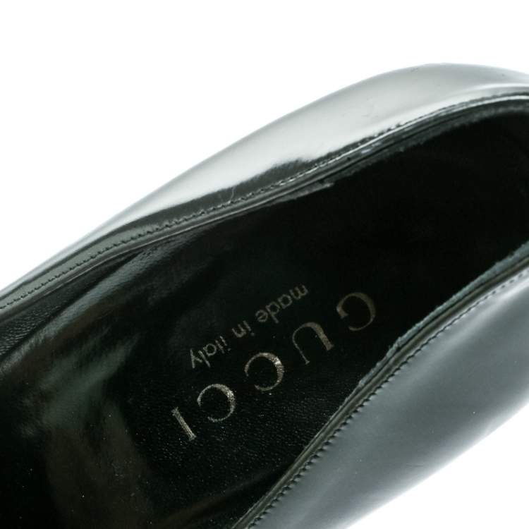 Pre Owned Gucci Dark Grey Leather Block Heel Pumps Size 37