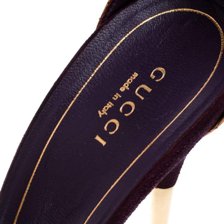 Pre Owned Gucci Purple Suede And Metallic Python Kelis Ankle Strap Sandals Size 41