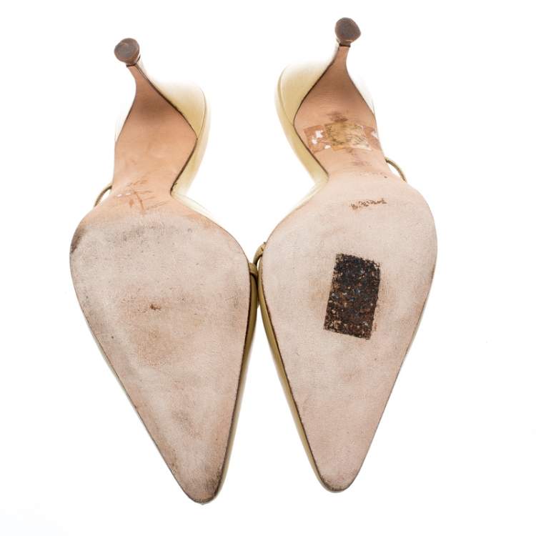Pre Owned Gucci Beige Leather Pointed Toe Mules Size 37