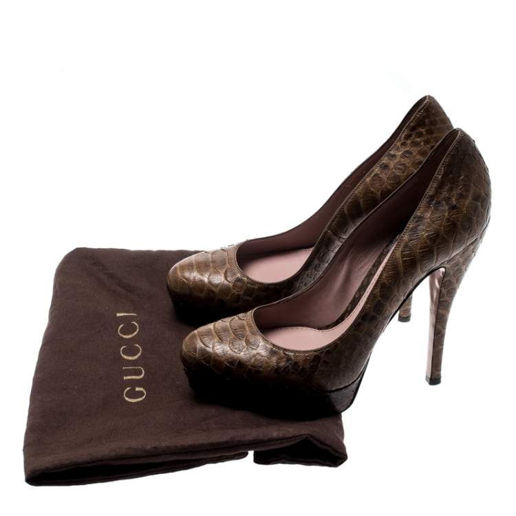 Pre Owned Gucci Brown Python Europe Exclusive Platform Pumps Size 38