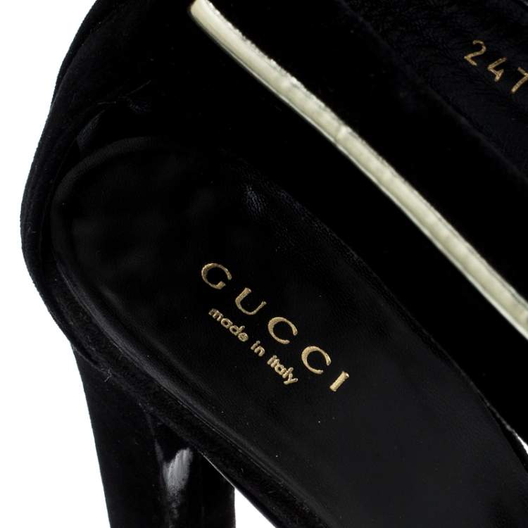 Pre Owned Gucci Black Suede And Leather T-Strap Platform Sandals Size 38.5