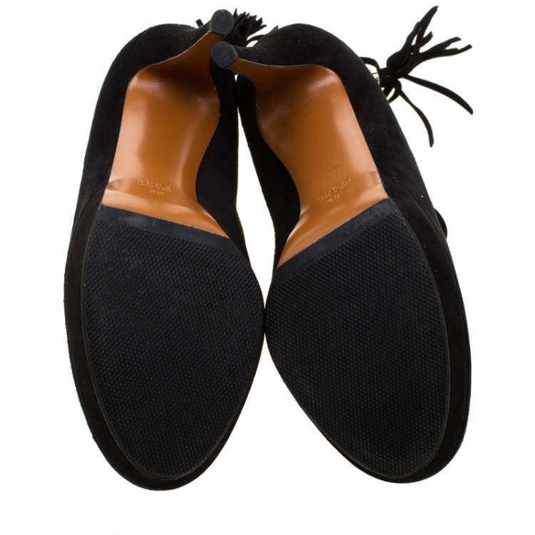 Pre Owned Gucci Black Suede Bamboo Tassel Platform Booties Size 39