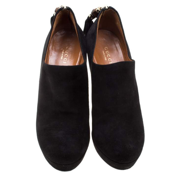 Pre Owned Gucci Black Suede Bamboo Tassel Platform Booties Size 39
