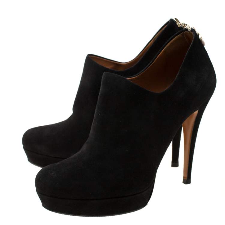 Pre Owned Gucci Black Suede Bamboo Tassel Platform Booties Size 39