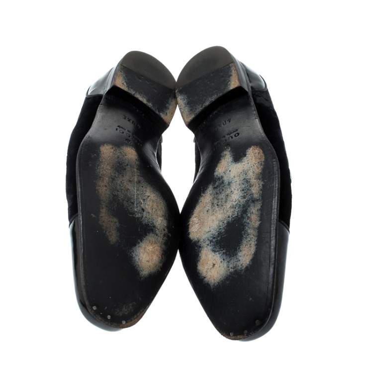 Pre Owned Gucci Black Patent Leather And Velvet Horsebit Loafers 40.5