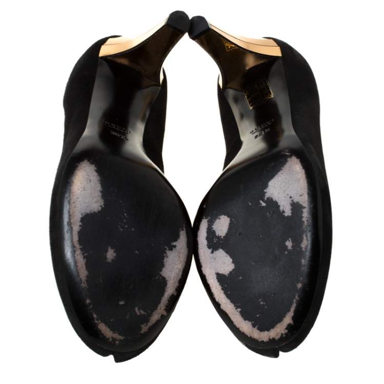 Pre Owned Gucci Black Suede Peep Toe Pumps Size 38.5