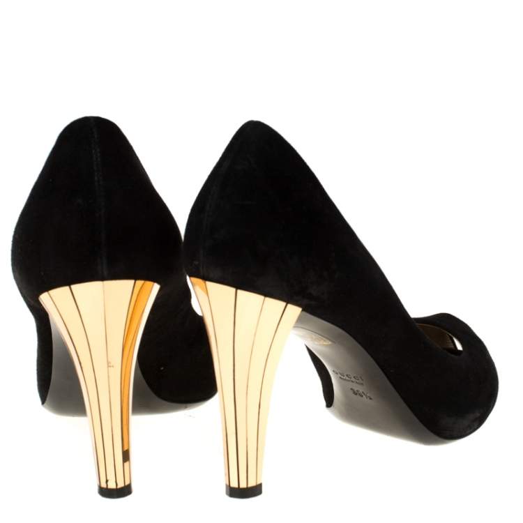 Pre Owned Gucci Black Suede Peep Toe Pumps Size 38.5