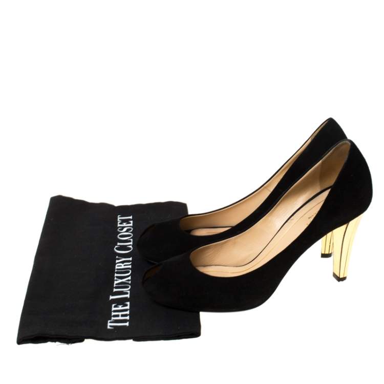 Pre Owned Gucci Black Suede Peep Toe Pumps Size 38.5