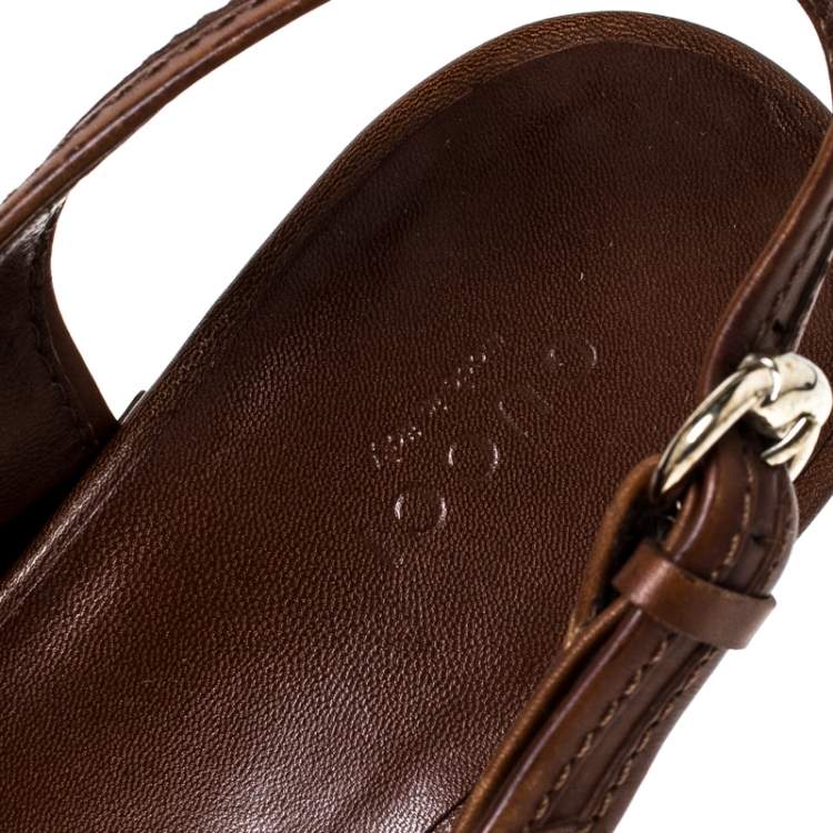 Pre Owned Gucci Brown Leather Tassel Loafer Slingback Clogs Size 38.5