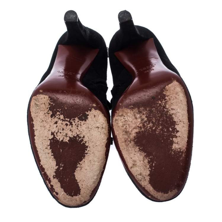Pre Owned Gucci Black Suede Leather Tassel Booties Size 36.5
