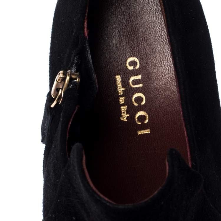 Pre Owned Gucci Black Suede Leather Tassel Booties Size 36.5