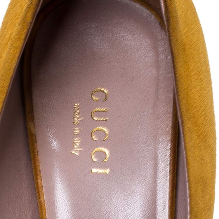 Pre Owned Gucci Yellow Suede Dahlia Bamboo Heel Pumps Size 36.5