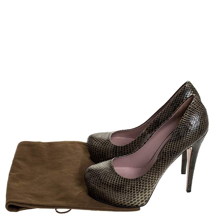 Pre Owned Gucci Green Two Tone Python Leather Hidden Platform Pumps Size 40