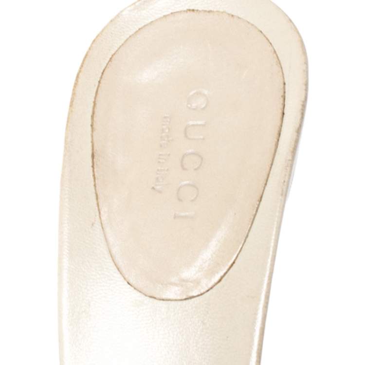 Pre Owned Gucci Beige/Red Canvas and Leather Open Toe Slide Sandals Size 38