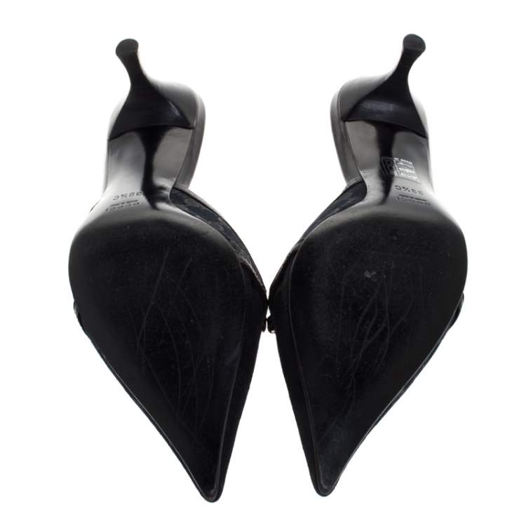 Pre Owned Gucci Black GG Canvas Pointed Toe Mules Size 39.5
