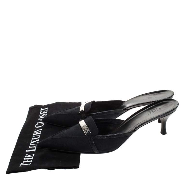 Pre Owned Gucci Black GG Canvas Pointed Toe Mules Size 39.5