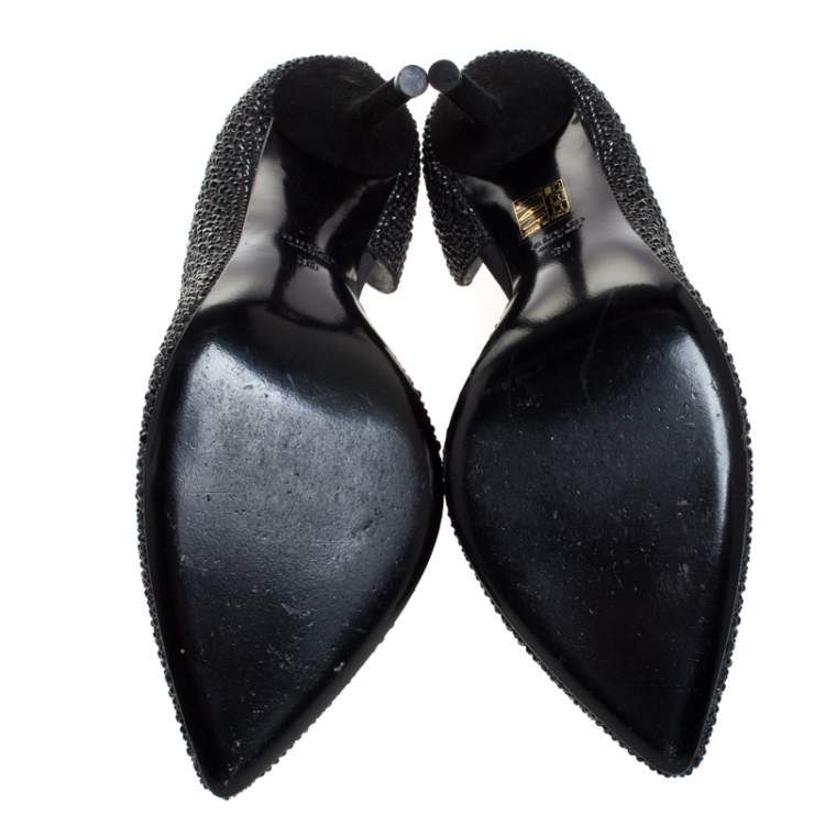 Pre Owned Gucci Black Crystal Embellished Satin and Suede Noah D'Orsay Pumps Size 39