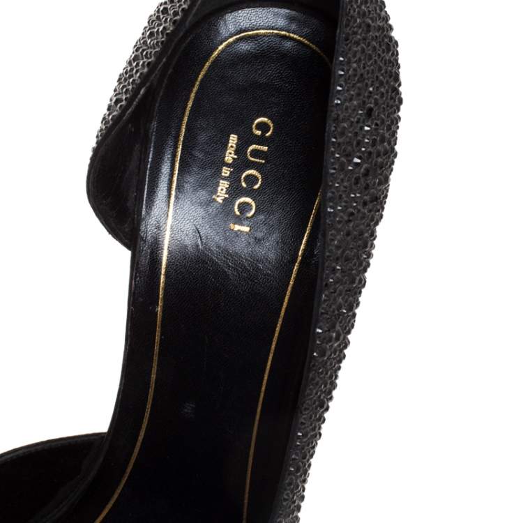 Pre Owned Gucci Black Crystal Embellished Satin and Suede Noah D'Orsay Pumps Size 39