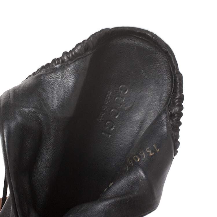 Pre Owned Gucci Black Pleated Leather Ankle Wrap Booties Size 37.5