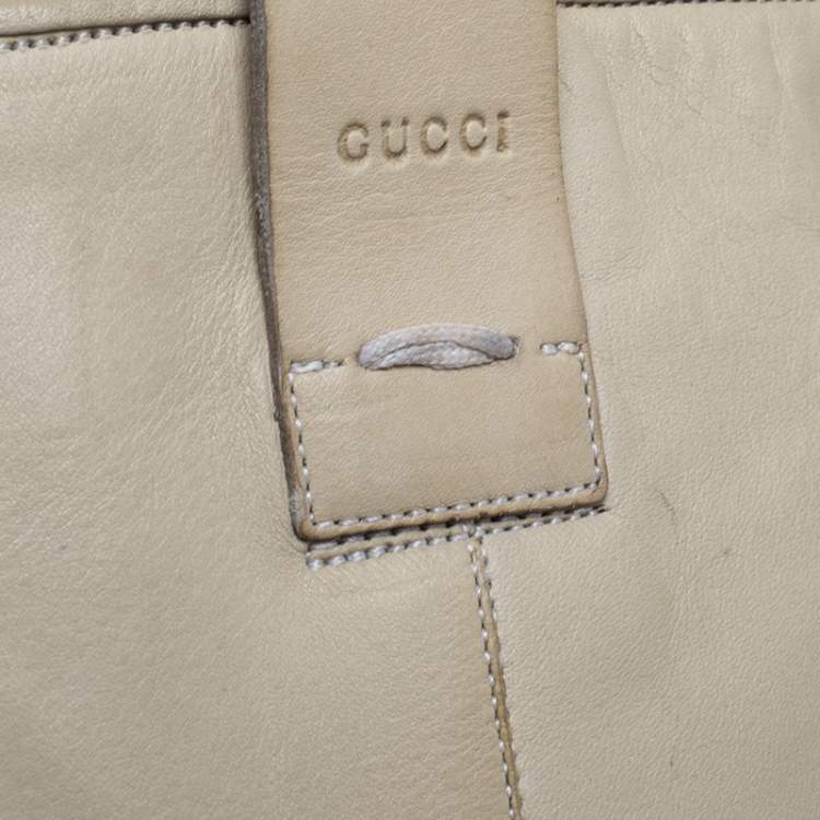 Pre Owned Gucci Off-white Leather Mid Calf Round Toe Boots Size 41