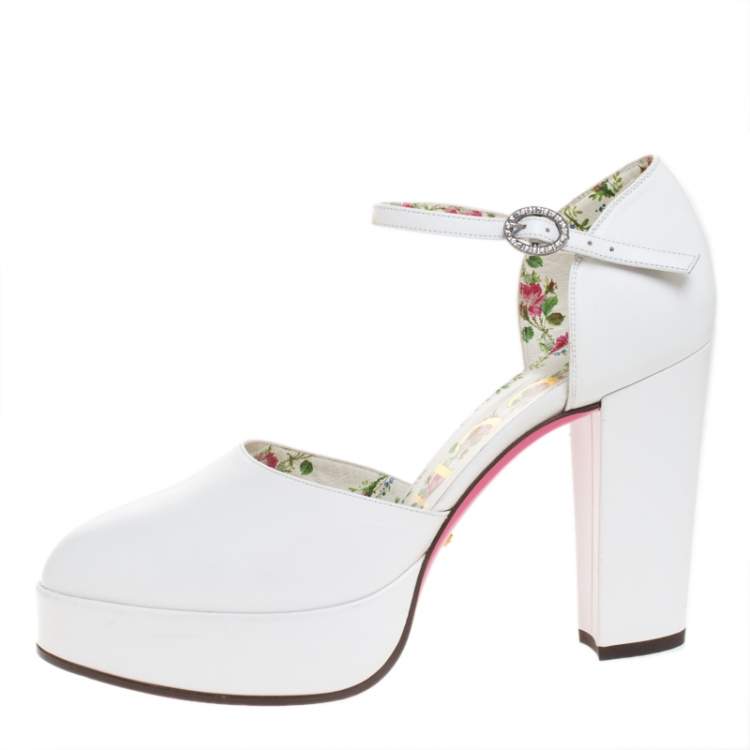 White leather platform pumps Clearance