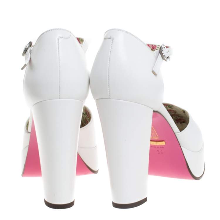 white leather platform pumps