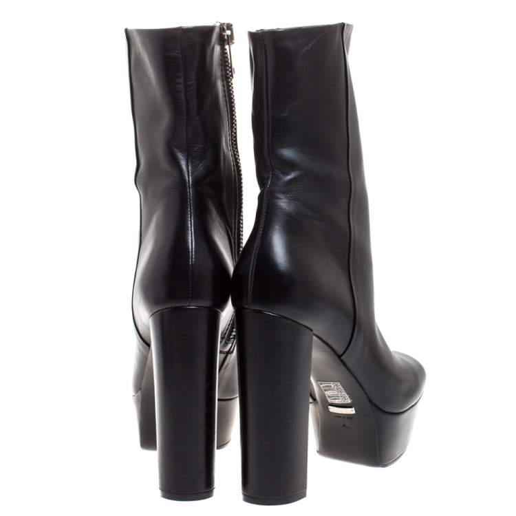 Pre Owned Gucci Black Leather Zip Platform Ankle Boots Size 40