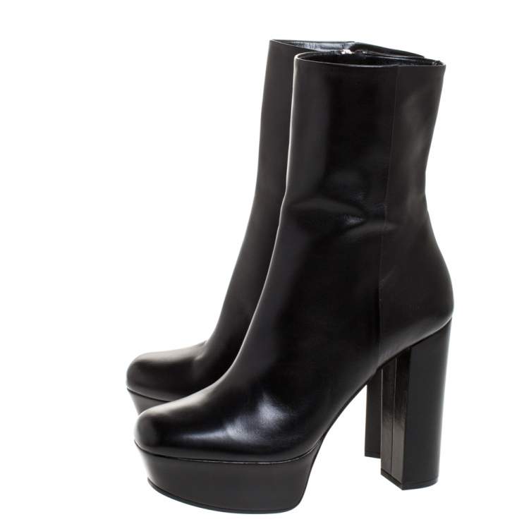 Pre Owned Gucci Black Leather Zip Platform Ankle Boots Size 40