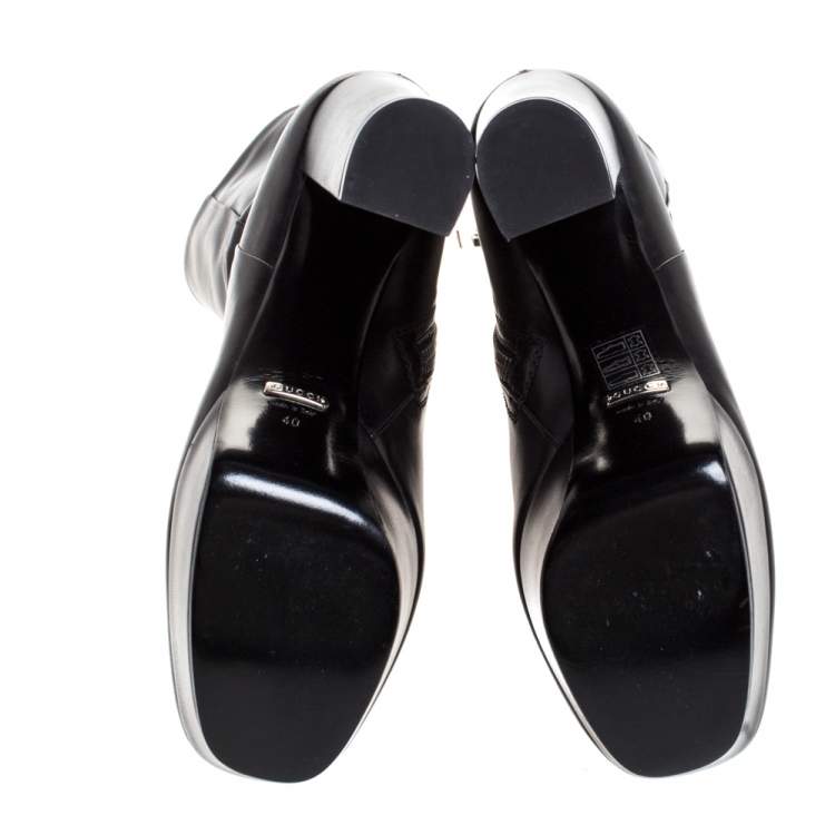 Pre Owned Gucci Black Leather Zip Platform Ankle Boots Size 40