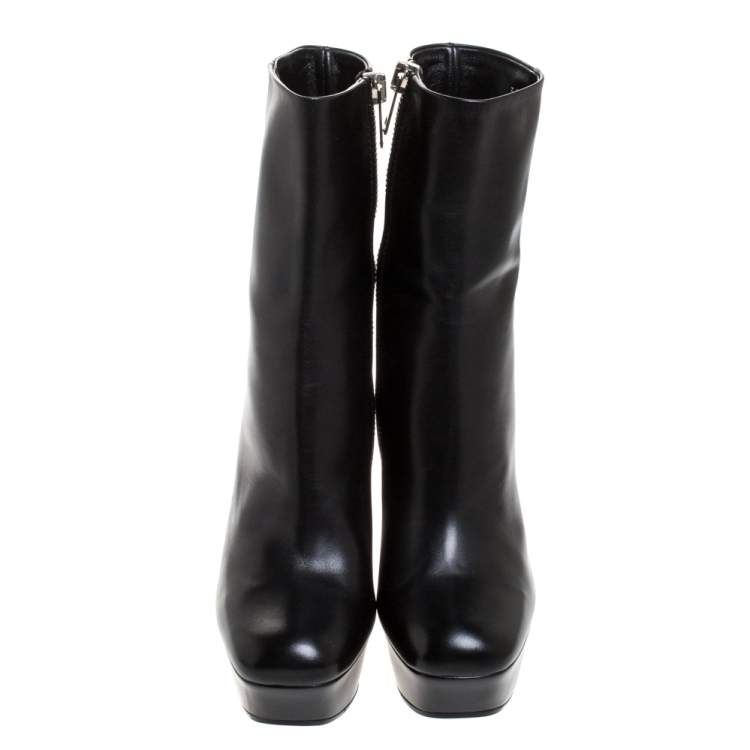 Pre Owned Gucci Black Leather Zip Platform Ankle Boots Size 40