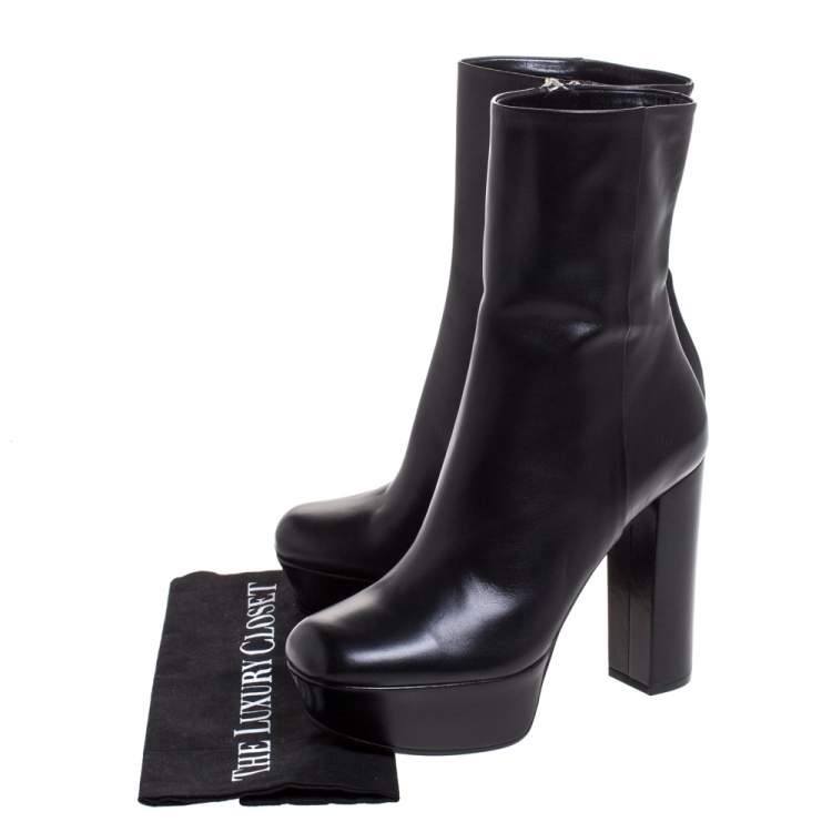 Pre Owned Gucci Black Leather Zip Platform Ankle Boots Size 40