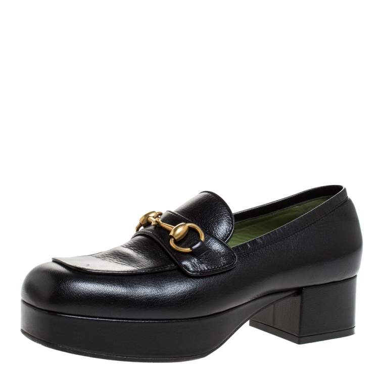 gucci calfskin horsebit platform loafers black