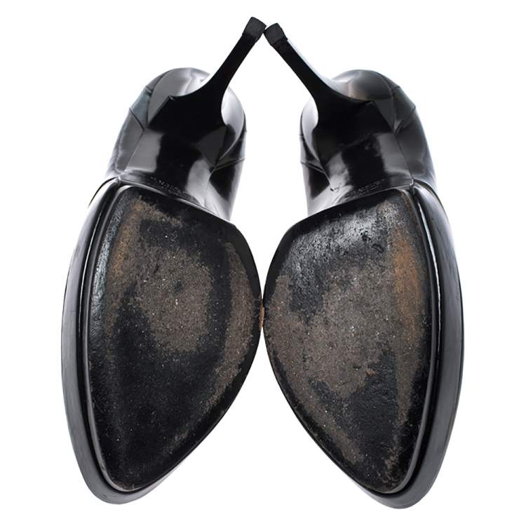 Pre Owned Gucci Black/Iridescent Patent Leather Platform Pumps Size 39.5