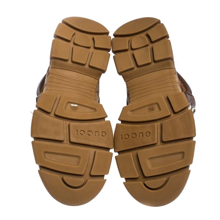 Pre Owned Gucci Brown GG Canvas, Leather and Suede Journey Hiker Boots Size 41.5