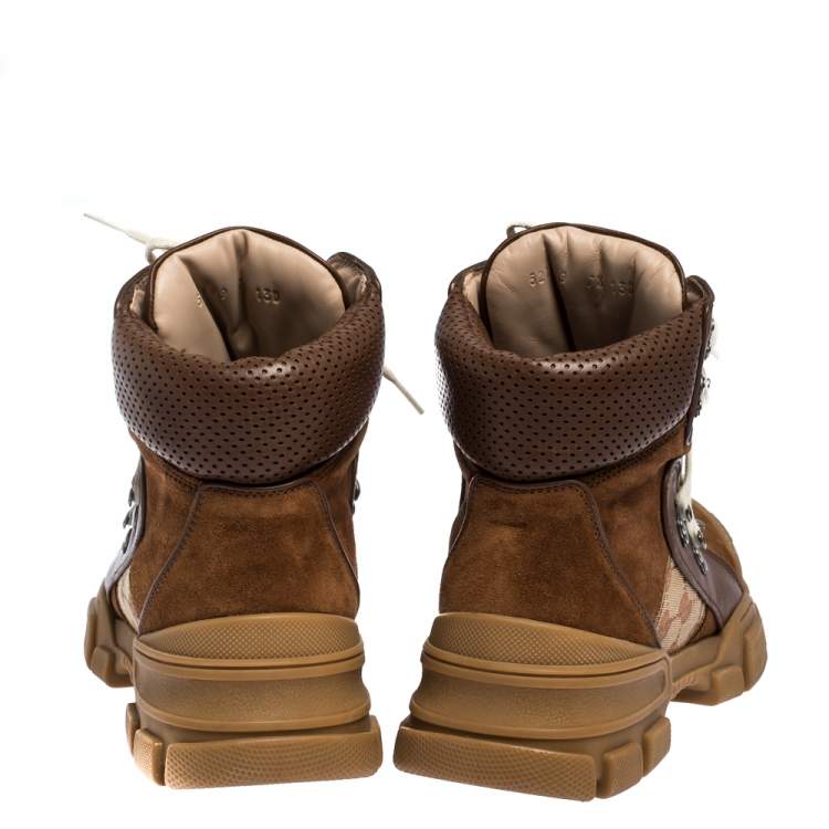 Pre Owned Gucci Brown GG Canvas, Leather and Suede Journey Hiker Boots Size 41.5