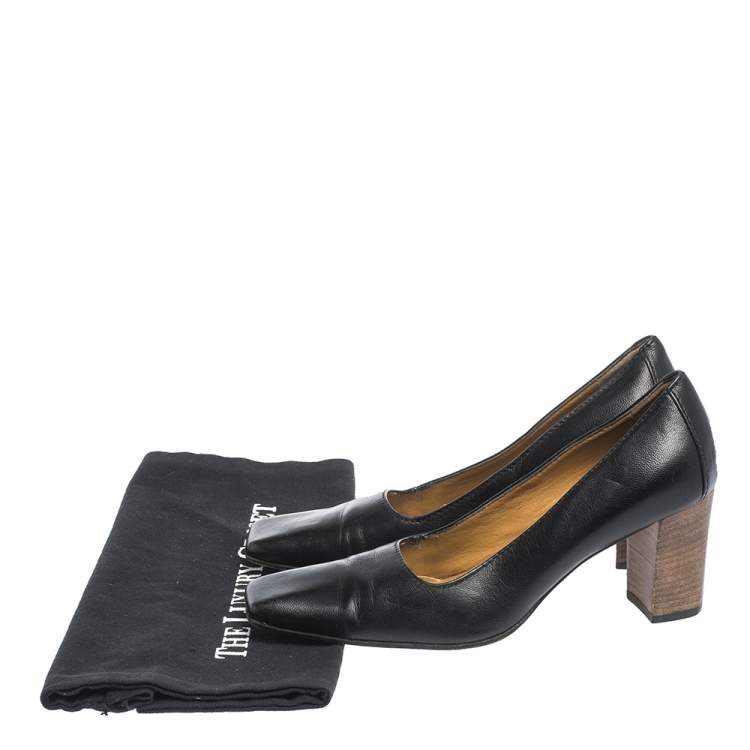 Pre Owned Gucci Black Leather Square Toe Pumps Size 36